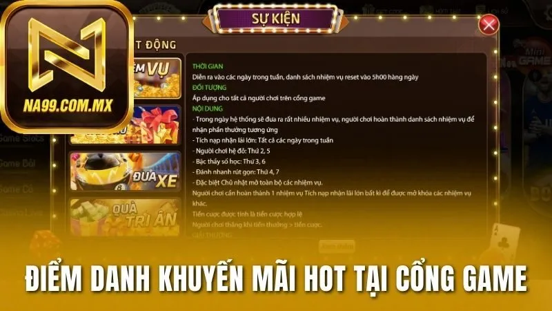 Na99 - Sân Chơi Đổi Thưởng Hấp Dẫn, Nhiều Tính Năng 30 Điểm danh các khuyến mãi hot tại cổng game